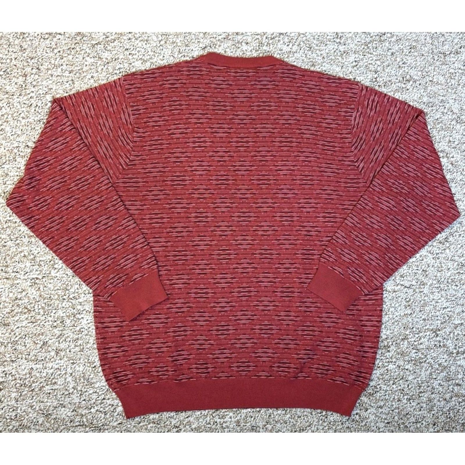 Vintage Bobby Chan Silk Cotton Knit Crew Neck Pullover Sweater Red Geometric • Size XL Size US XL / EU 56 / 4 - 7 Thumbnail