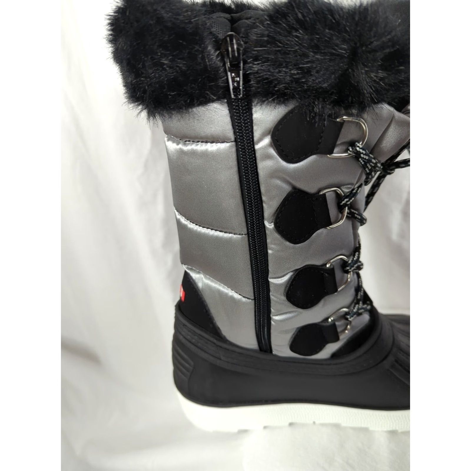 Pajar Pajar Women Snow Boots Black/Silver Lace Up Waterproof Faux Fur Trim Wool Blend Lined Winter Boots 6M Size US 6 / IT 36 - 6 Thumbnail