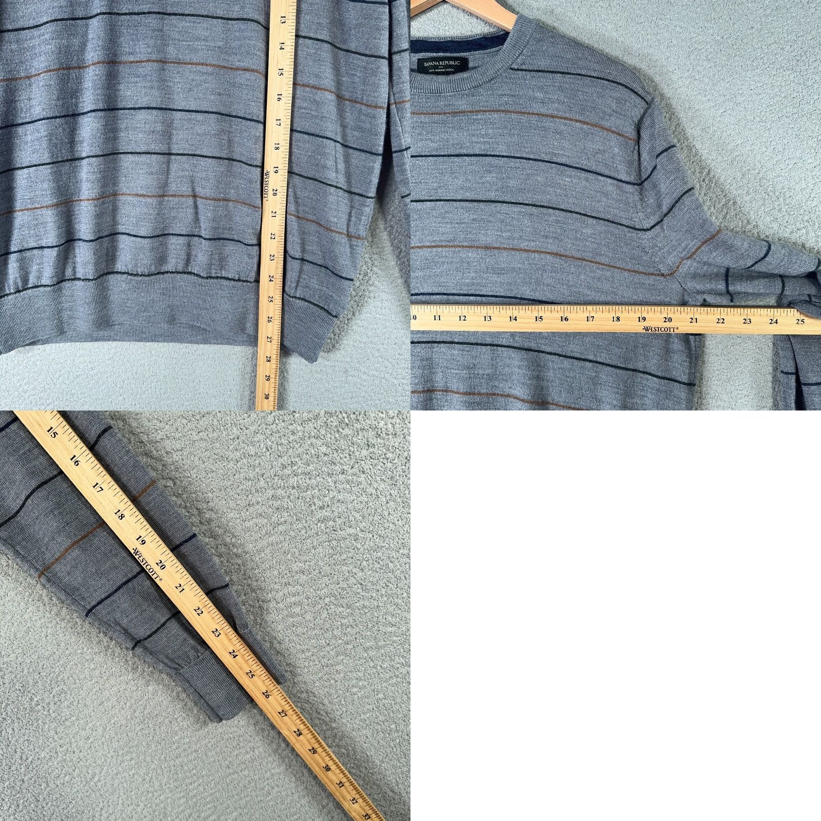 Banana Republic Banana Republic Sweater Mens Large Slim Gray Striped Pullover 100% Merino Wool Crew Neck Knit Wool Shirt Size US L / EU 52-54 / 3 - 8 Thumbnail
