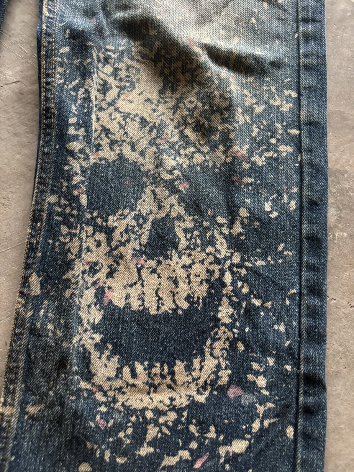 Karakuri Tamashii DOUBLE WAIST DISTRESSED BUDEN JAPANESE DENIM SKULL SUKAJAN Size US 35 - 14 Thumbnail