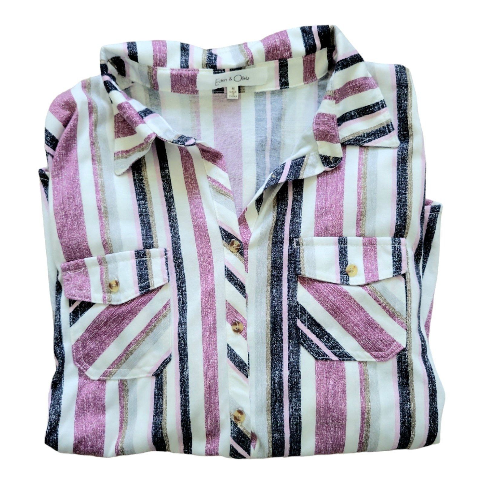 Other Womens M eden & Olivia purple striped 3/4 sleeve button tab Size M / US 6-8 / IT 42-44 - 7 Thumbnail