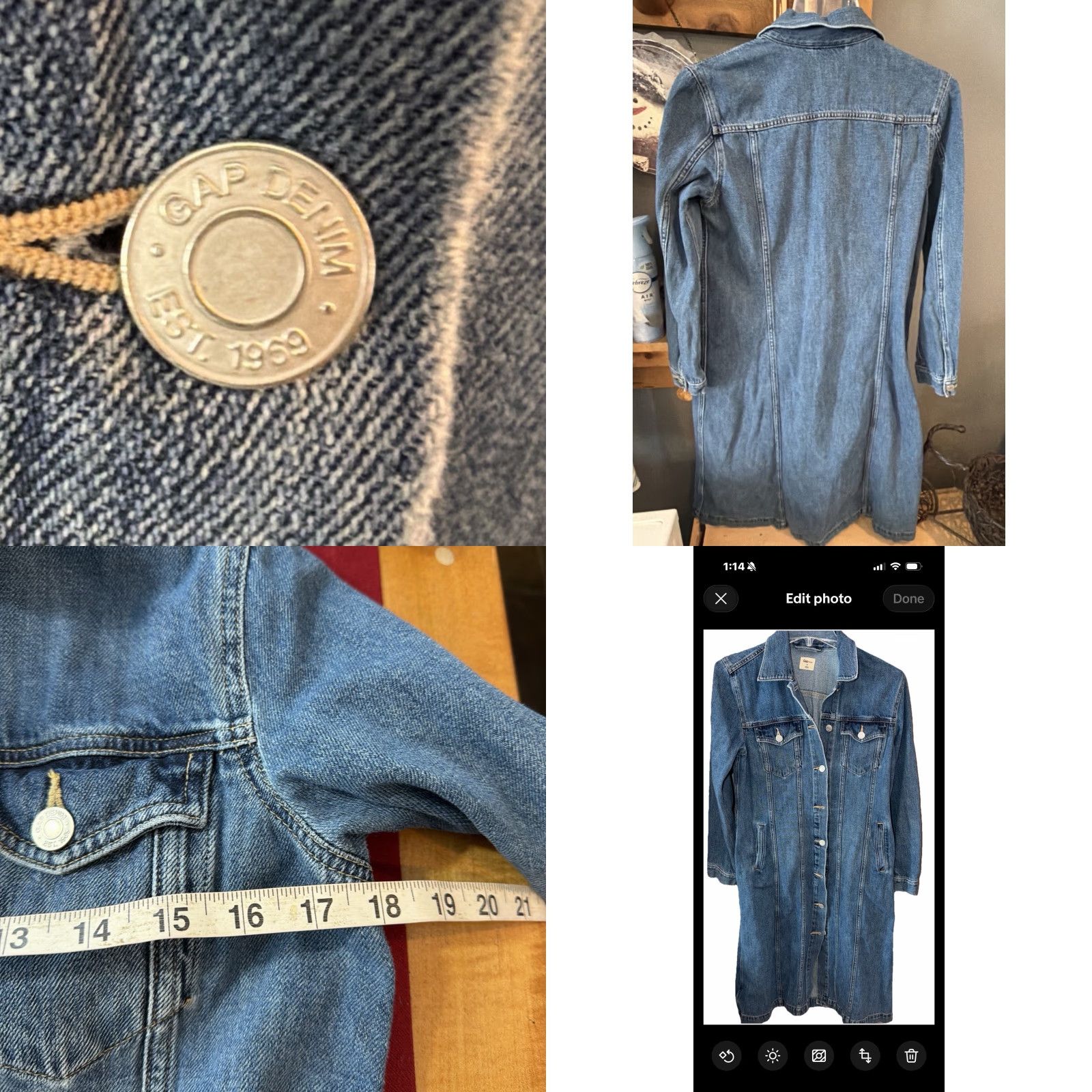 Gap VINTAGE Gap 1969 BLUE DENIM Shirt DRESS long sleeved button front Collar Flap Pockets M Size M / US 6-8 / IT 42-44 - 9 Thumbnail