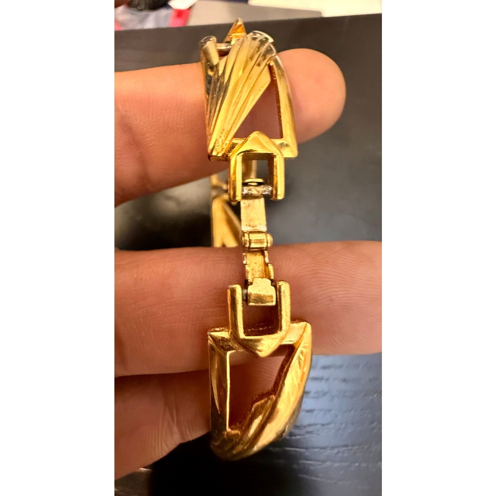 Other Vintage Signed Monet Gold Tone Geometric Link Bracelet 6.75” Size ONE SIZE - 3 Thumbnail