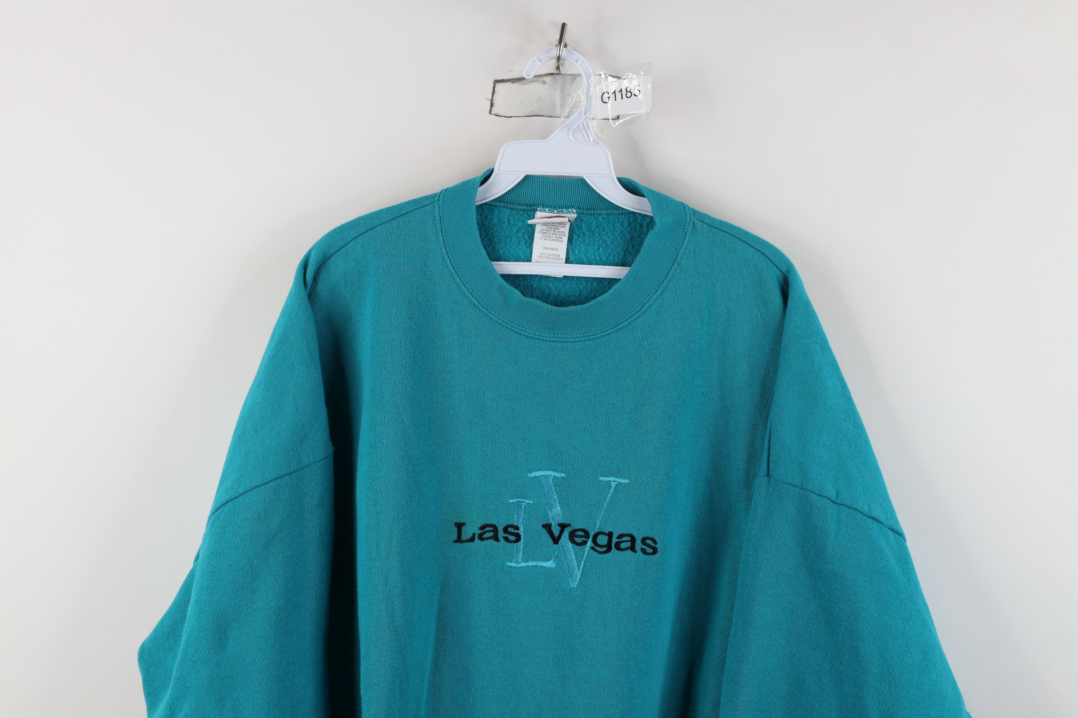 Vintage Vintage 90s Looney Tunes Spell Out Las Vegas Sweatshirt Teal Size 3XL / US 20-22 - 2 Thumbnail