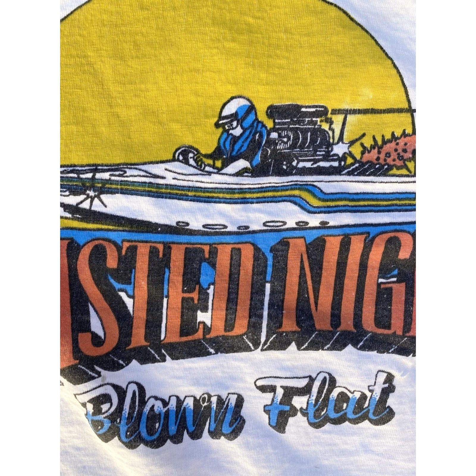 Hanes VINTAGE Hanes T-Shirt White Men L Graphic Print Blown Flatbottom Drag Boat 1980s Wasted Nights RBC Electric Size US L / EU 52-54 / 3 - 3 Thumbnail