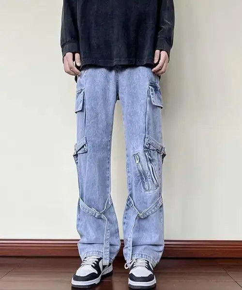 Designer Mens Blue Cargo Baggy Jeans Size US 32 / EU 48 - 1 Thumbnail
