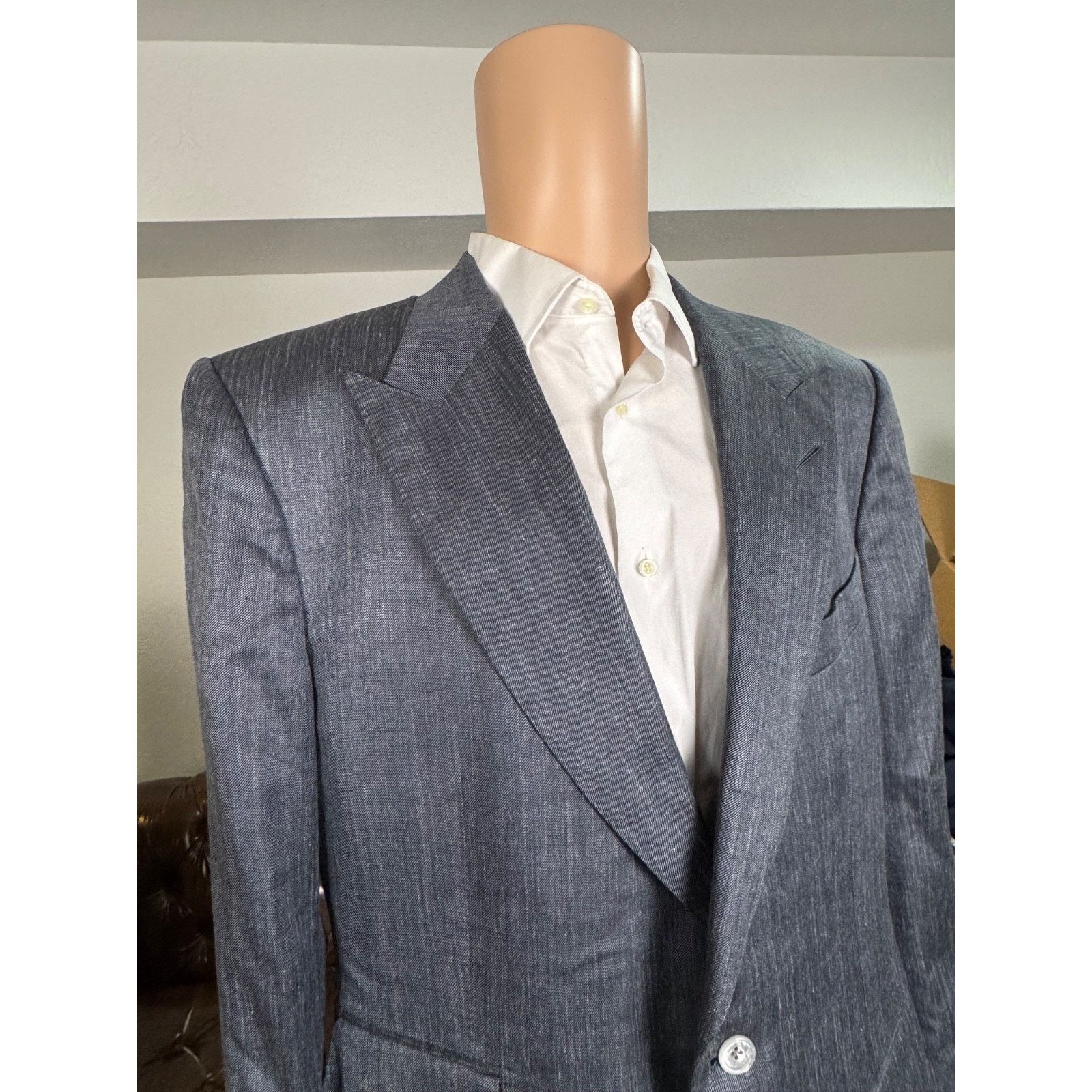 Tom Ford Tom Ford Gray Wool Silk Linen Peak Lapel Blazer Jacket 46R Size 46R - 7 Thumbnail