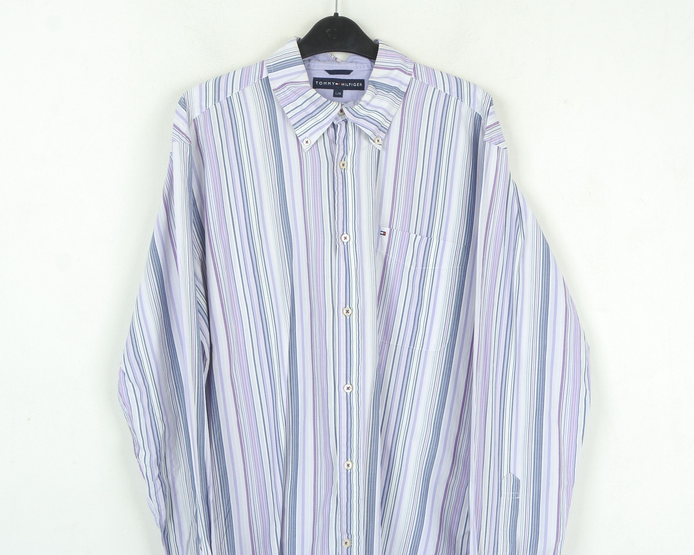 Tommy Hilfiger Cotton Pinstriped Purple Shirt Casual Long Sleeved Formal Size US L / EU 52-54 / 3 - 2 Thumbnail