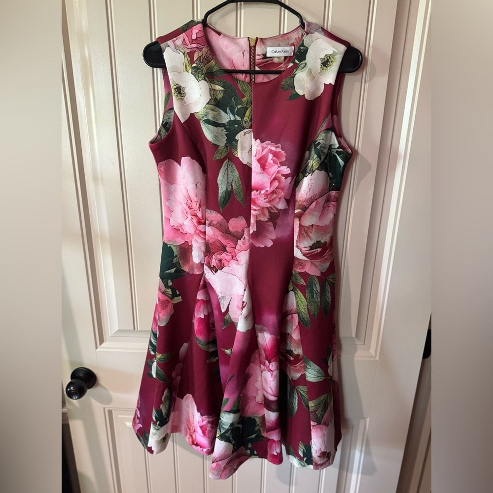 Calvin Klein NEW CALVIN KLEIN Burgundy Floral A-Line Dress (Size 8) Size M / US 6-8 / IT 42-44 - 3 Thumbnail