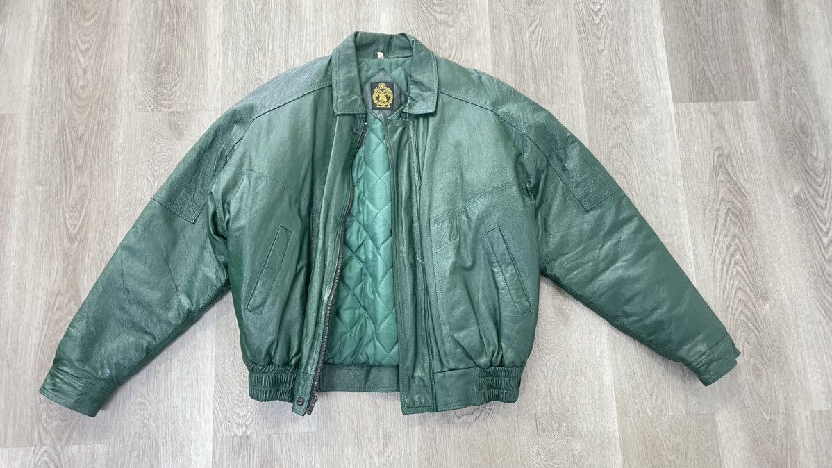 American Apparel × Vintage Vintage Green Leather Bomber Jacket Size US M / EU 48-50 / 2 - 1 Thumbnail