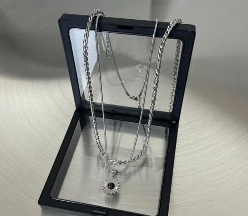 Jewelry Silver Layered Necklace with Sun Pendant Size ONE SIZE - 2 Thumbnail