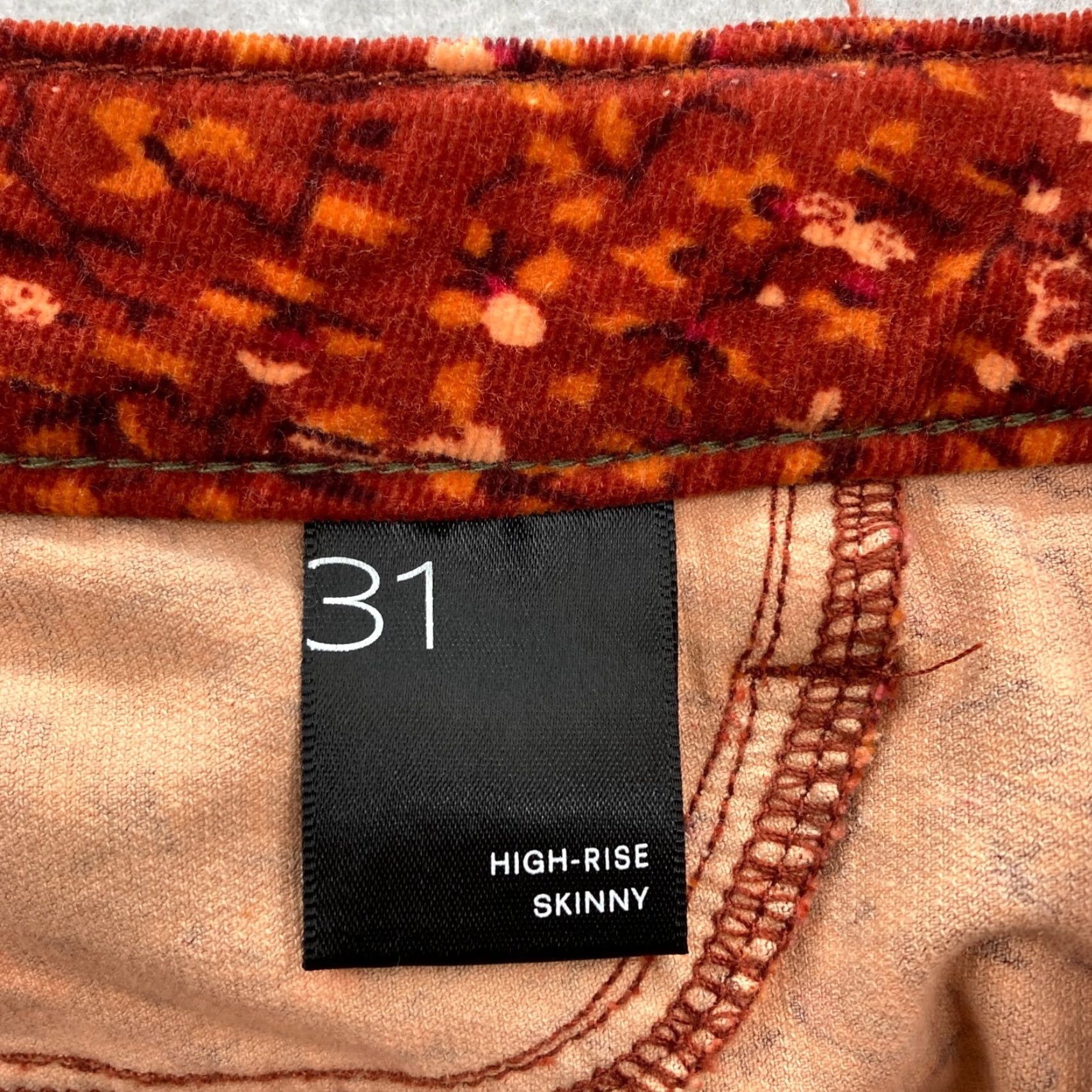 Vintage Pilcro Skinny Corduroy Pants Women's 31 Red Floral Button Fly Boyfriend Boho Slim Ankle Cotton Spandex Size 24" / US 00 / IT 34 - 5 Thumbnail