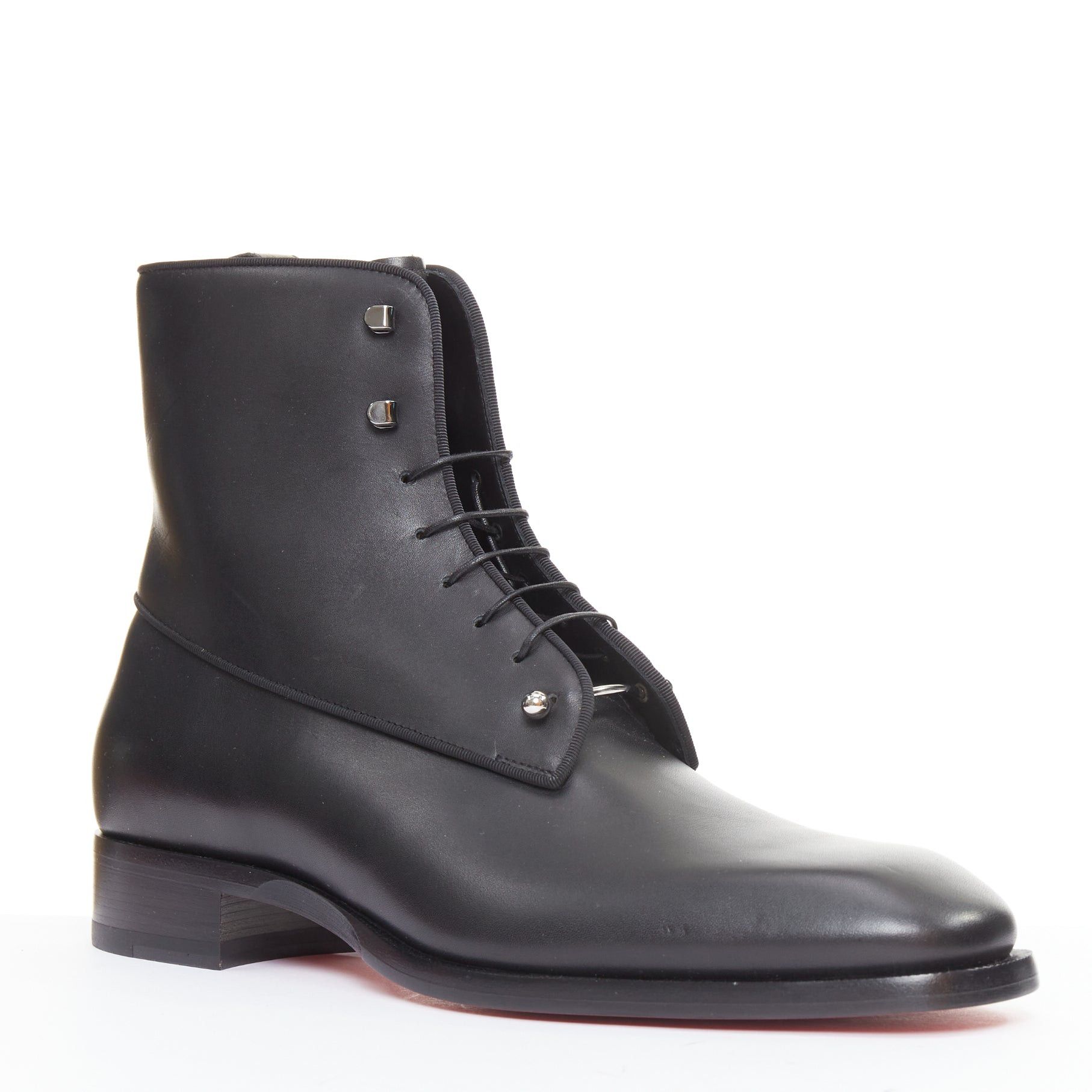 Christian Louboutin CHRISTIAN LOUBOUTIN Chambeli Boot Flat black calf barbell detail lace up leather boots EU42 US9 Size US 9 / EU 42 - 1 Thumbnail