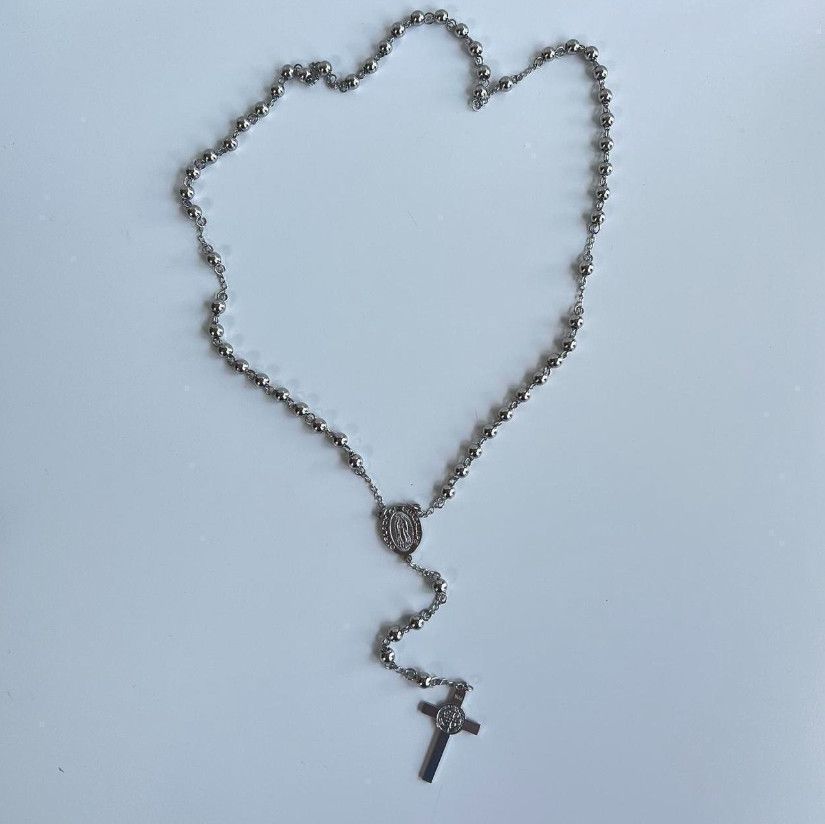 Jewelry Y2K 2000s chrome silver rosary bead necklace Size ONE SIZE - 4 Thumbnail