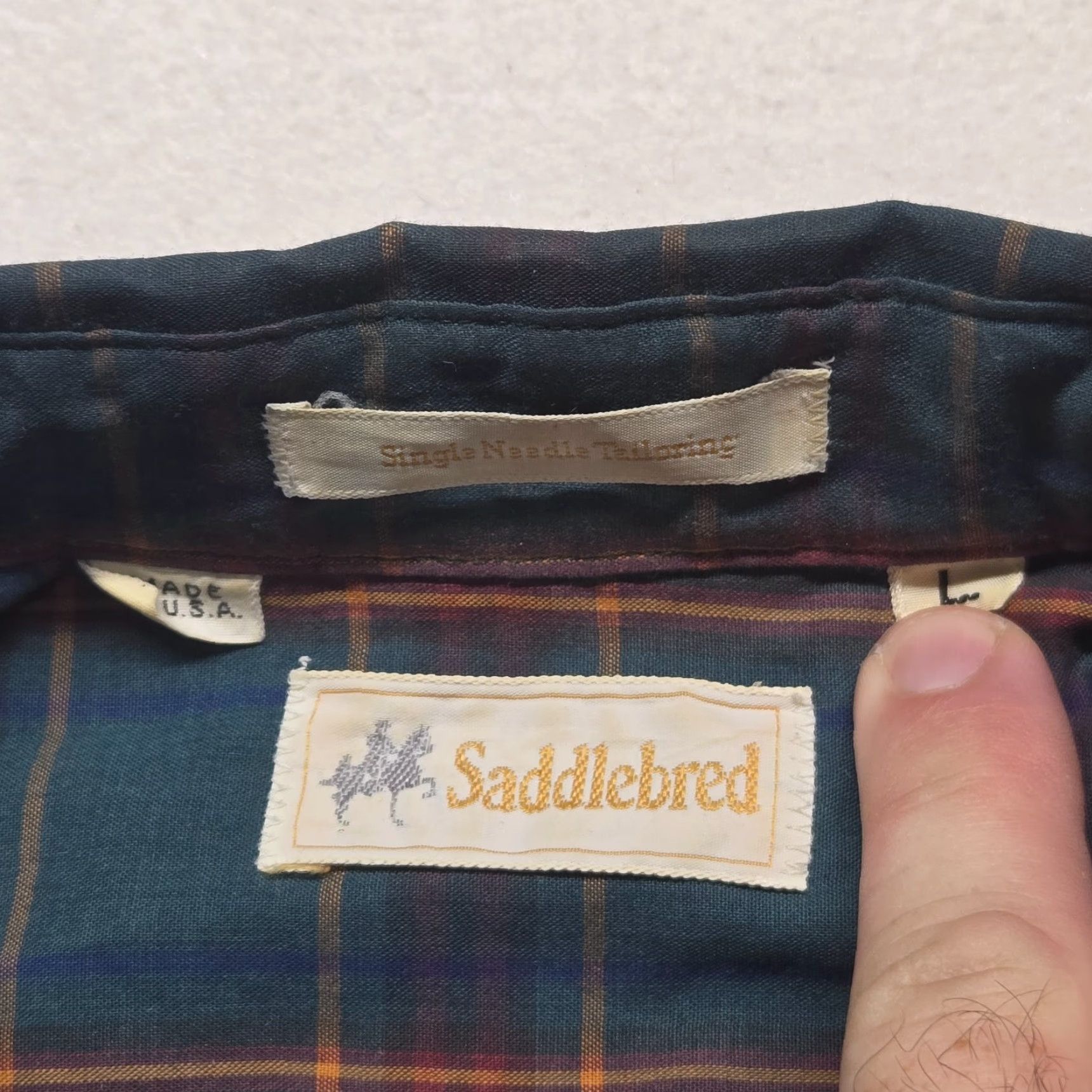 Vintage Saddlebred Green Plaid Button-Up Shirt Long Sleeve Adult Men's Size L Large Size US L / EU 52-54 / 3 - 3 Thumbnail