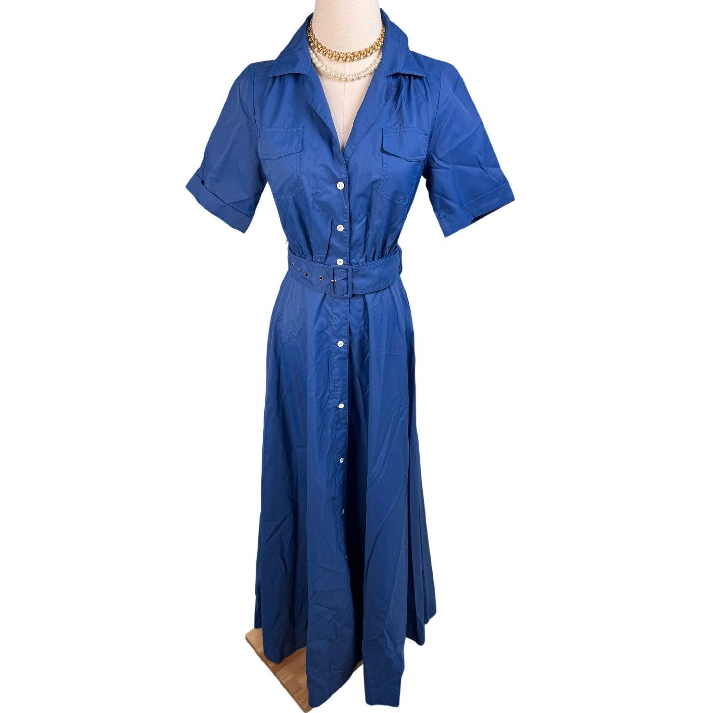 Staud Staud Millie Maxi Belted Shirt Dress Lapis Blue size 00 XXS Size XXS / US 00 / IT 34 - 7 Thumbnail