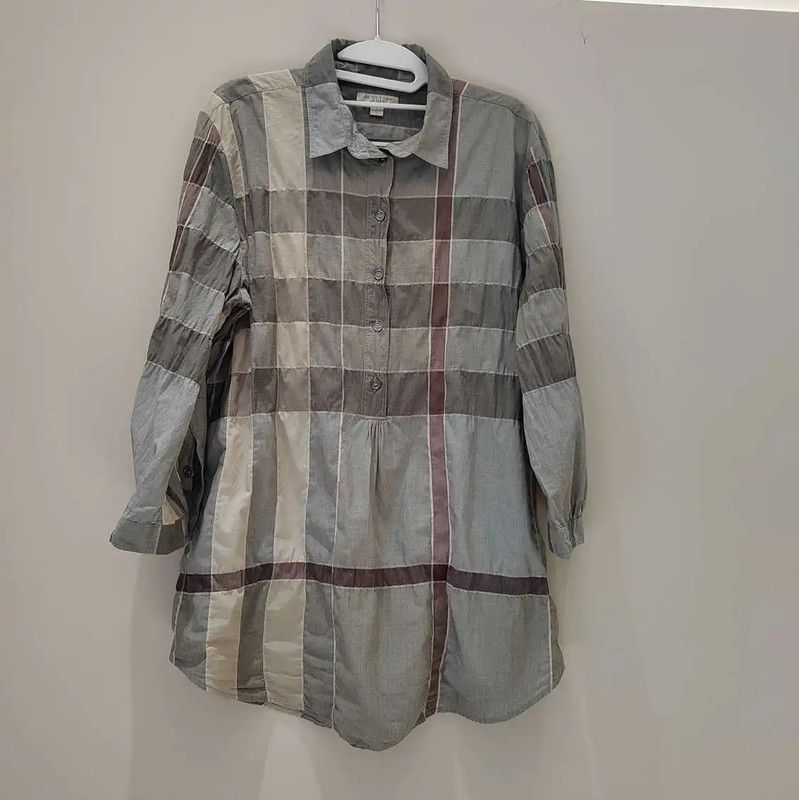 Burberry Burberry Ladies Gray Cotton Button-Up Shirt Size L / US 10 / IT 46 - 1 Thumbnail