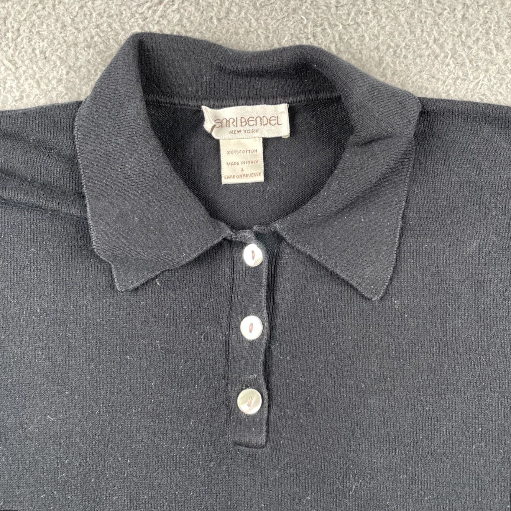 Henri Bendel VINTAGE Henri Bendel New York Large Black Polo Shirt Mens L 100% Cotton Short Sleeve Collared Classic Solid Made In Italy Size US L / EU 52-54 / 3 - 2 Thumbnail