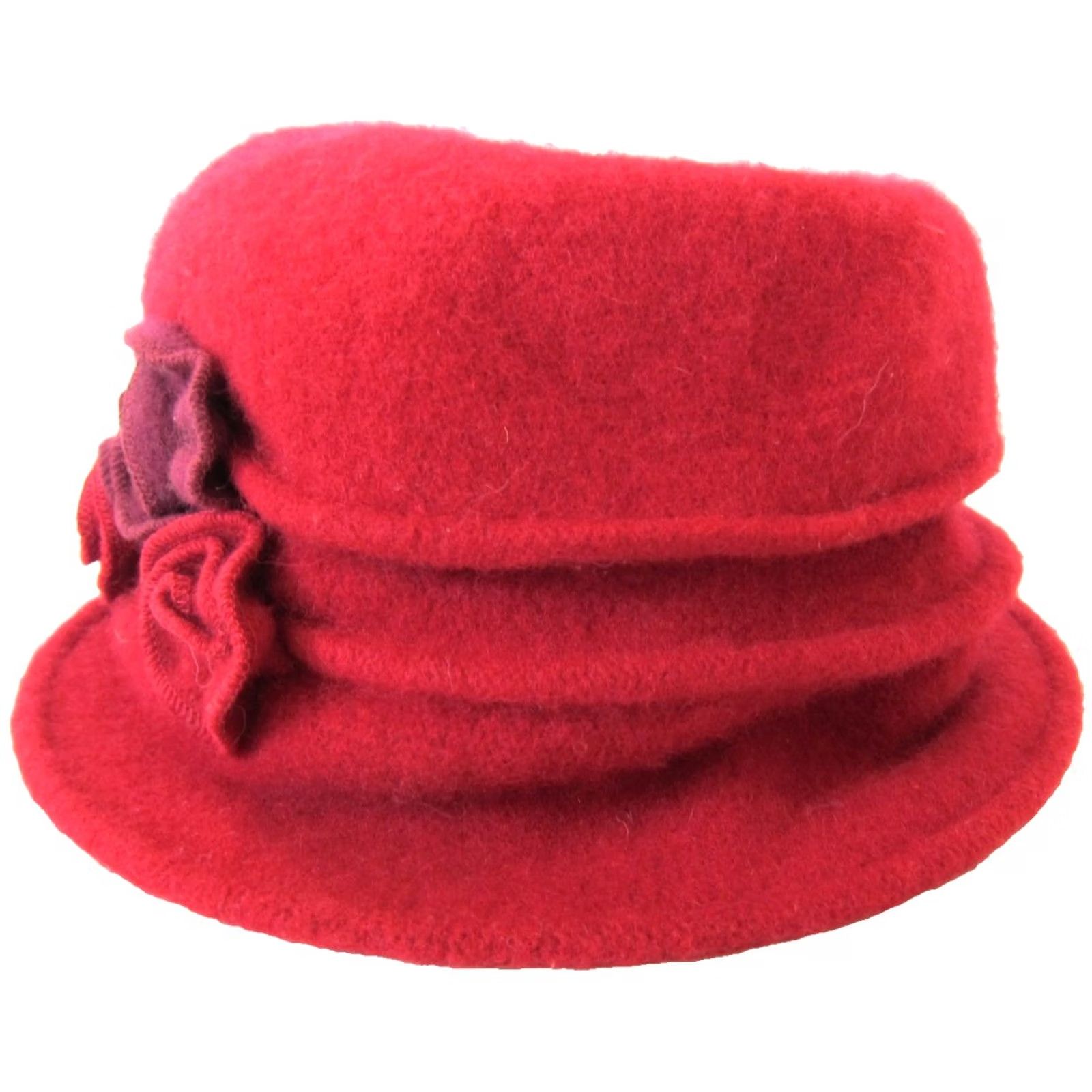 Vintage Shihreen 100% Wool Red Boiled Wool Floral Bucket Cloche Hat One Size Size ONE SIZE - 2 Thumbnail