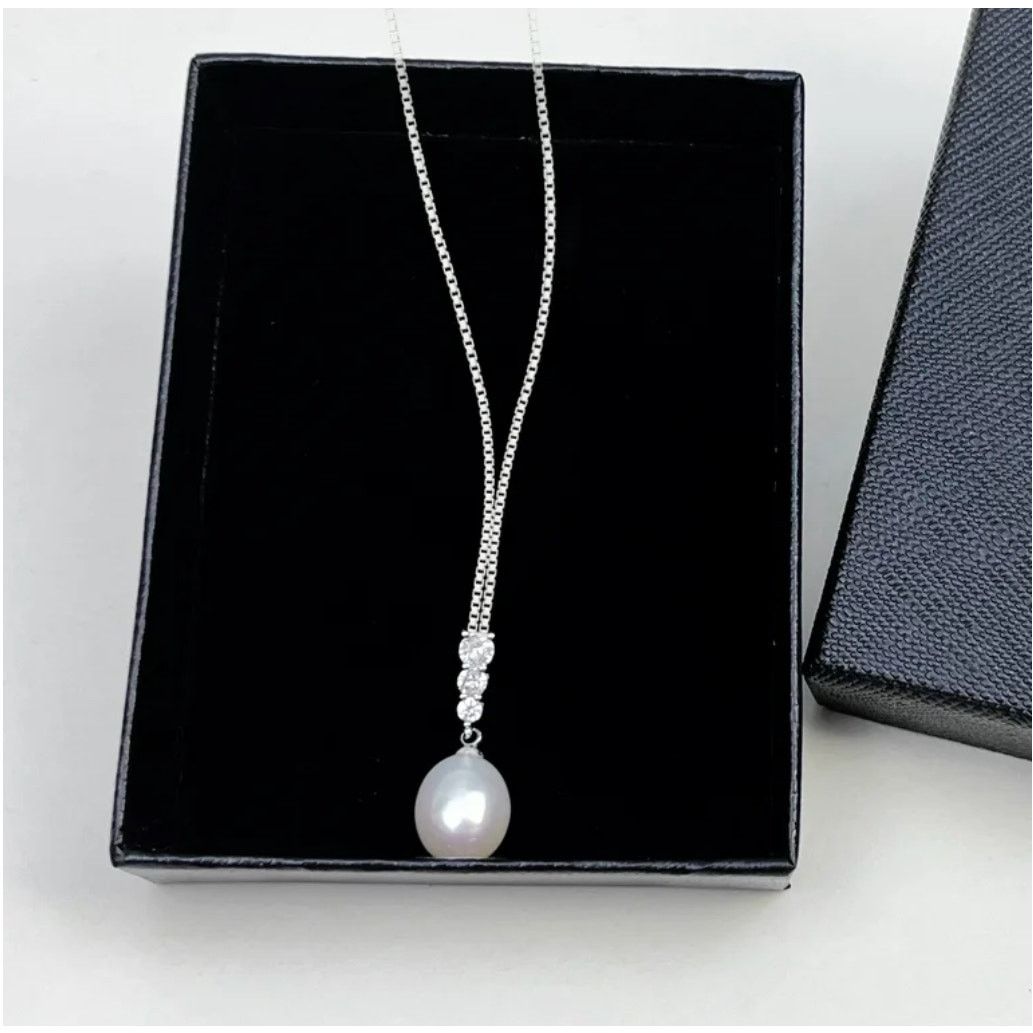 Unknown London Sterling Silver White Pearl Drop Necklace Cubic Zirconia Size ONE SIZE - 2 Thumbnail