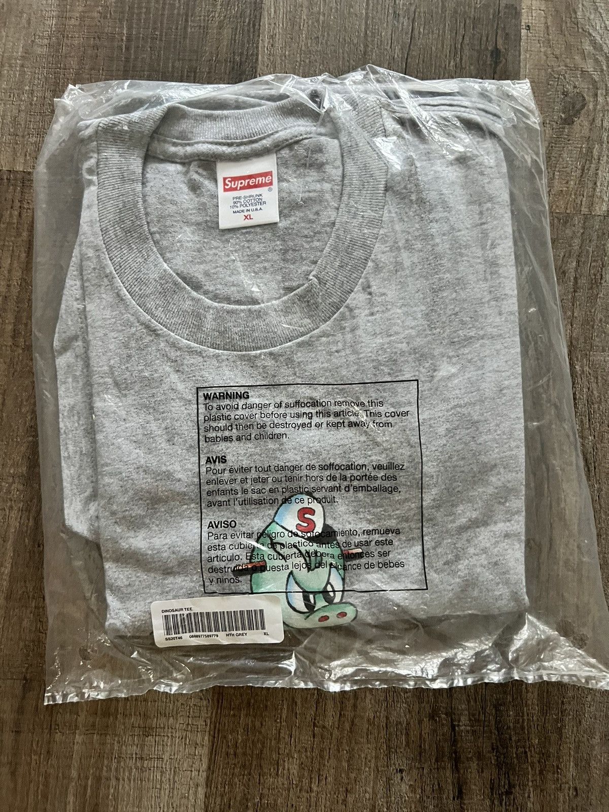 image of Supreme Dinosaur Tee Heather Grey Size XL Sealed in Heaher Gray, Men's