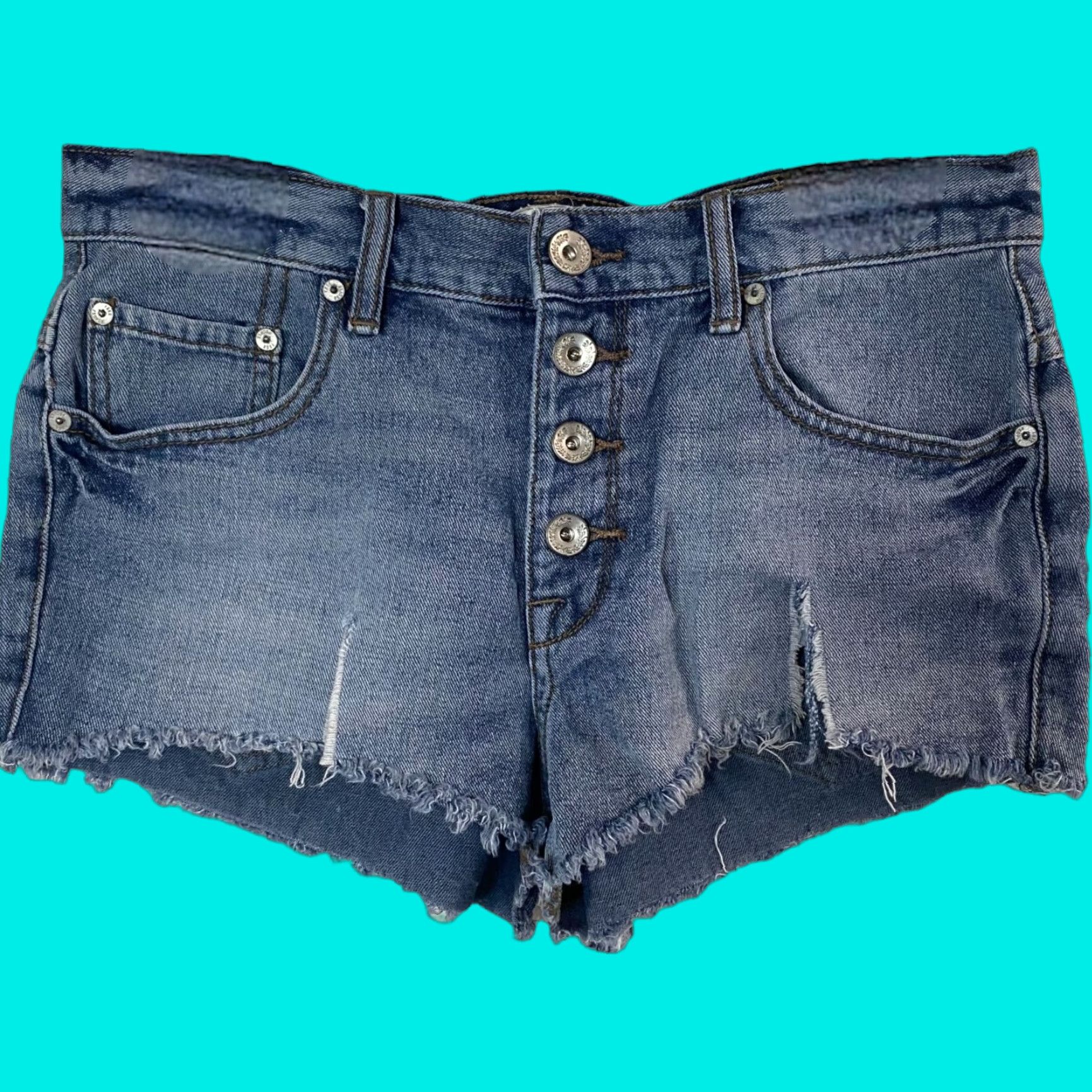 Free People Free People Shorts Denim Blue Jean Button Fly Raw Hem Medium Wash 100% Cotton Size 27 Womens Size 27" / US 4 / IT 40 - 1 Thumbnail
