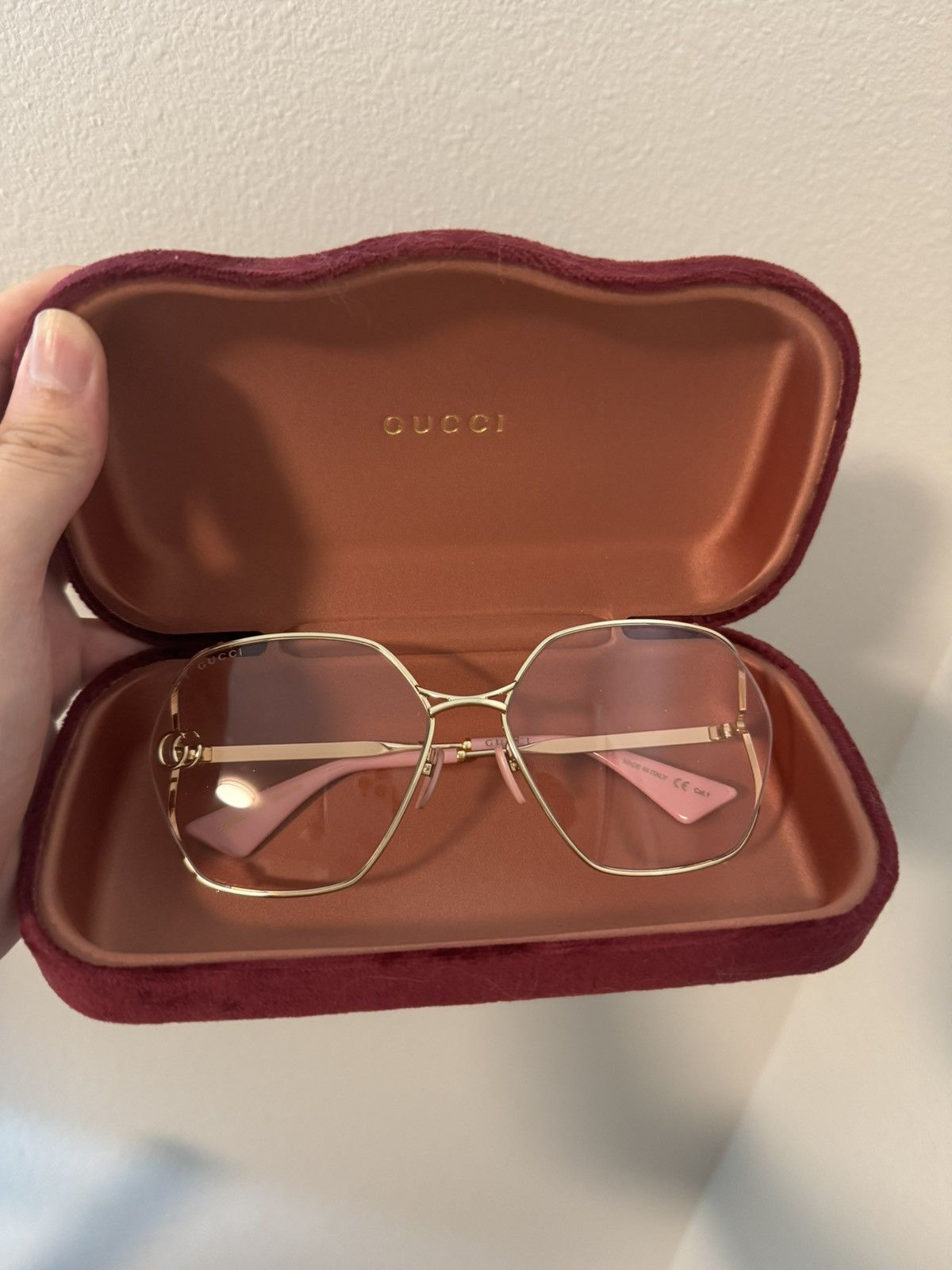 Gucci Gucci Pink & Gold Hexagonal Sunglasses Size ONE SIZE - 1 Thumbnail