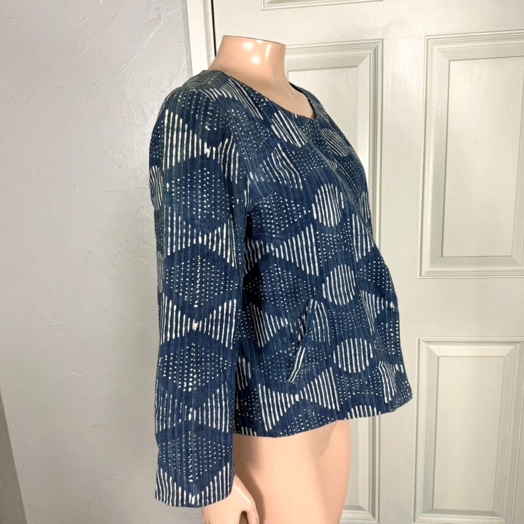 Eileen Fisher Eileen Fisher Women's Small Open Front Organic Cotton Printed Indigo Jacket Size S / US 4 / IT 40 - 4 Thumbnail