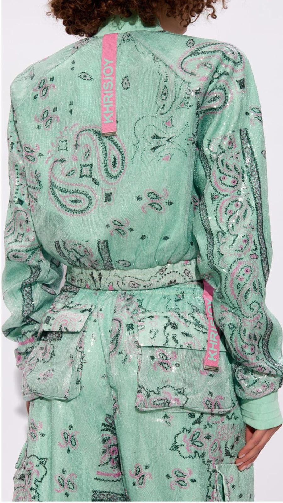 Khrisjoy Khrisjoy Mint Paisley Sequin Bomber Jacket w/Pink Zip Sz S Size XS / US 0-2 / IT 36-38 - 2 Thumbnail