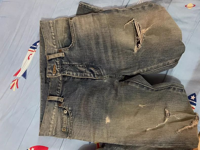 Yves Saint Laurent saint laurentThe Big Wreck Yellow Muddy Wash Ripped Jeans 2 Size US 27 - 8 Thumbnail