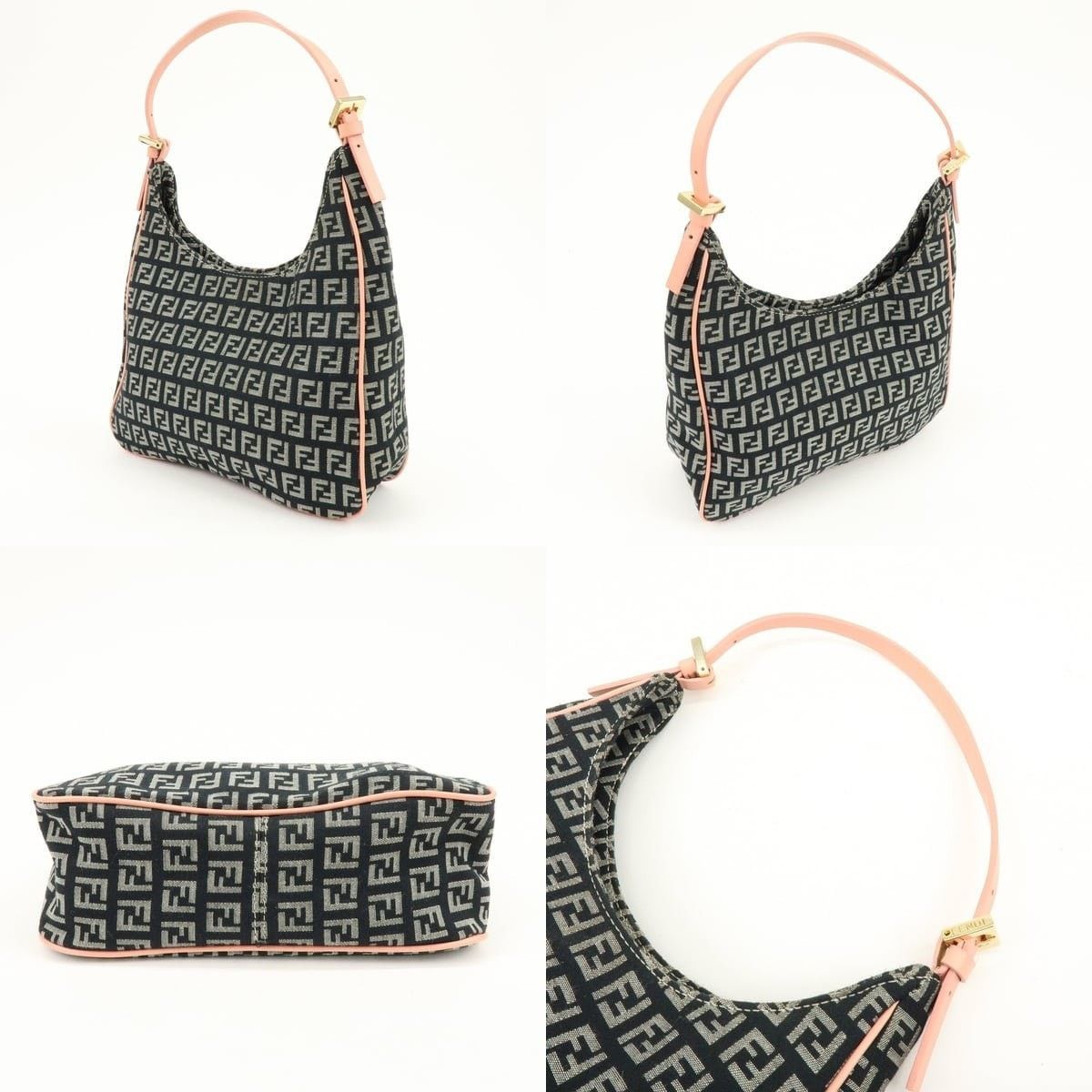 Fendi Fendi Zucchino Canvas & Leather Shoulder Bag Navy Size ONE SIZE - 3 Thumbnail