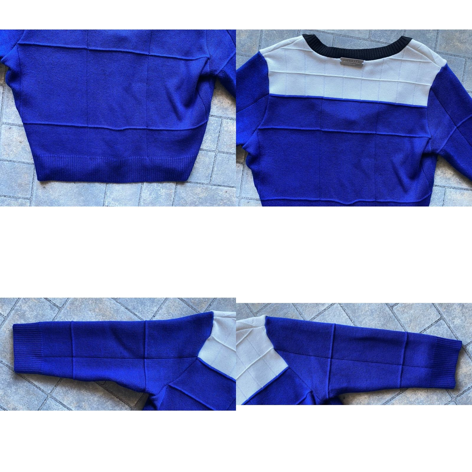 Vintage VINTAGE Elhoffer Design WOMENS SMALL Cropped Sweater Cardigan Blue White Made In USA Womens Small Cardigan USA Theme 90s? Size S / US 4 / IT 40 - 10 Thumbnail