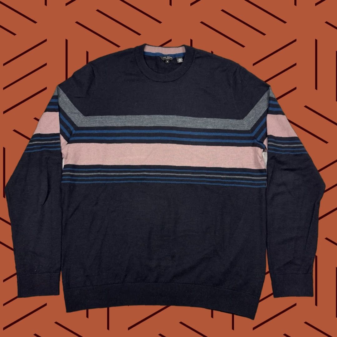 Ted Baker VINTAGE Ted Baker Sweater Mens Size 6 Crew Neck Lightweight Wool-Blend Micro Striped Pull Over Size US S / EU 44-46 / 1 - 1 Thumbnail