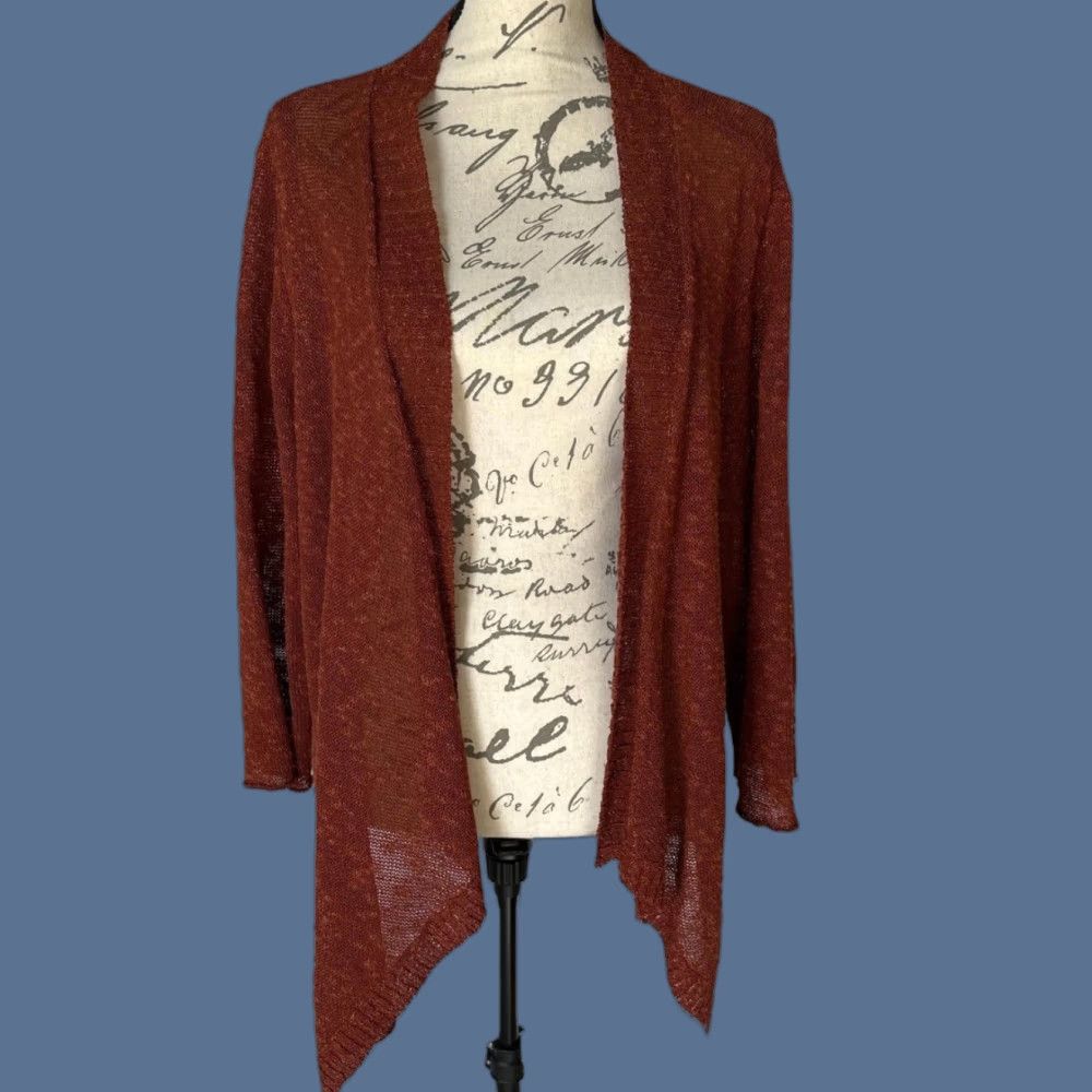 Eileen Fisher Eileen Fisher Cardigan Sweater Womens 1X Rust Open Knit Lightweight Draped Bohemian Size XL / US 12-14 / IT 48-50 - 1 Thumbnail