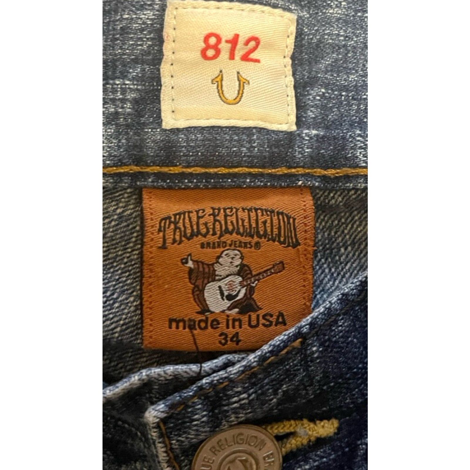 True Religion VINTAGE True Religion 812 Jeans Men Straight 34 Regular Size 35" Waist Blue Denim 30" Inseam Flap Pockets Logo Vintage USA Size US 34 / EU 50 - 3 Thumbnail