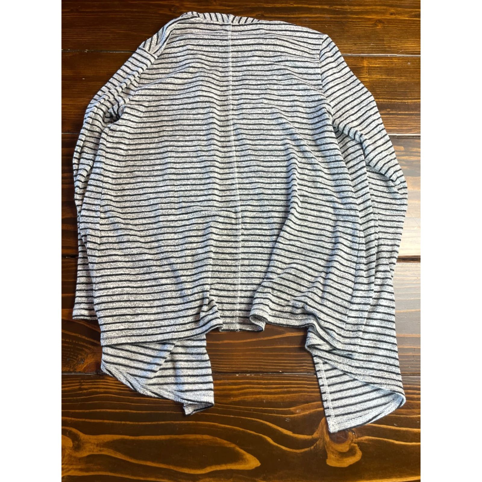 Vintage Chico's Sweater Cardigan, Women Size 4 Regular, Gray Black Striped Open Long Sleeve, Casual, Fall Spring Summer, Womens Size S / US 4 / IT 40 - 2 Thumbnail