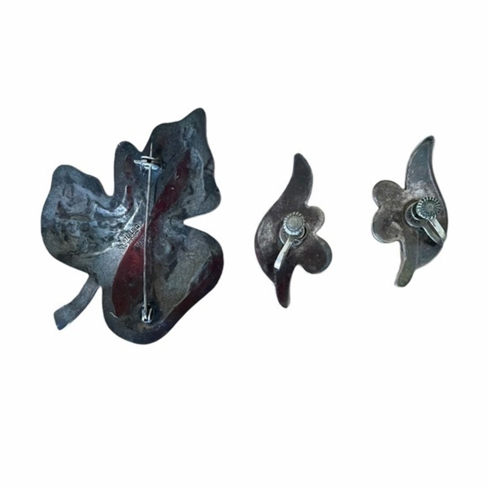 Vintage Taxco 925 Silver Abalone Shell Leaf Brooch Earrings Set Size ONE SIZE - 5 Thumbnail