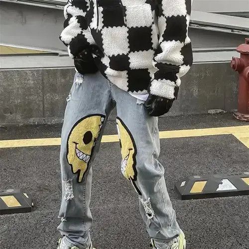 Designer × Japanese Brand Asymmetric ripped jeans holes baggy y2k K pop Harajuku Size US 30 / EU 46 - 3 Thumbnail