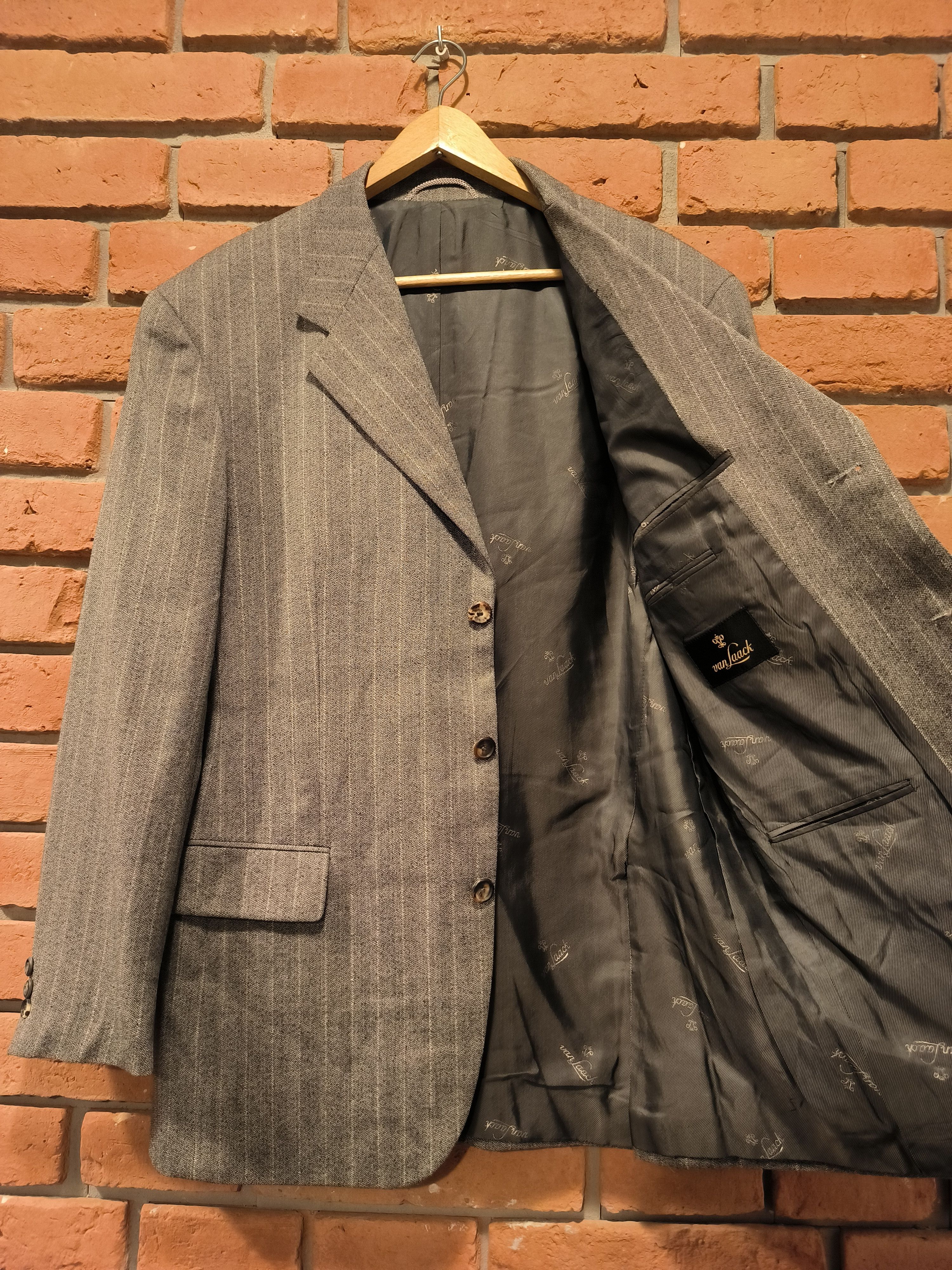 Designer Van Laack Suit Jacket Wool Monogram Multi Logo Striped Size 52S - 5 Thumbnail