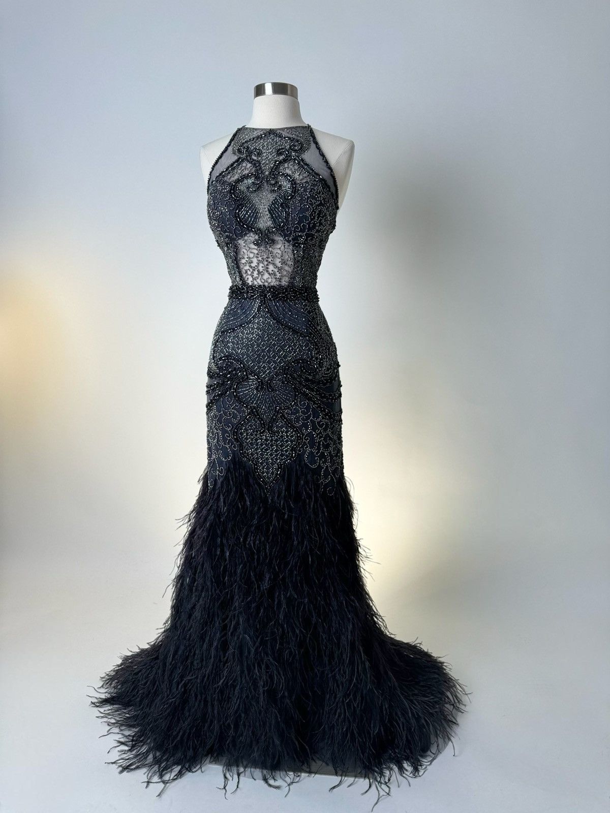 Other Brand New US 12 Jovani Feather Beaded Evening Dress Size XL / US 12-14 / IT 48-50 - 2 Thumbnail