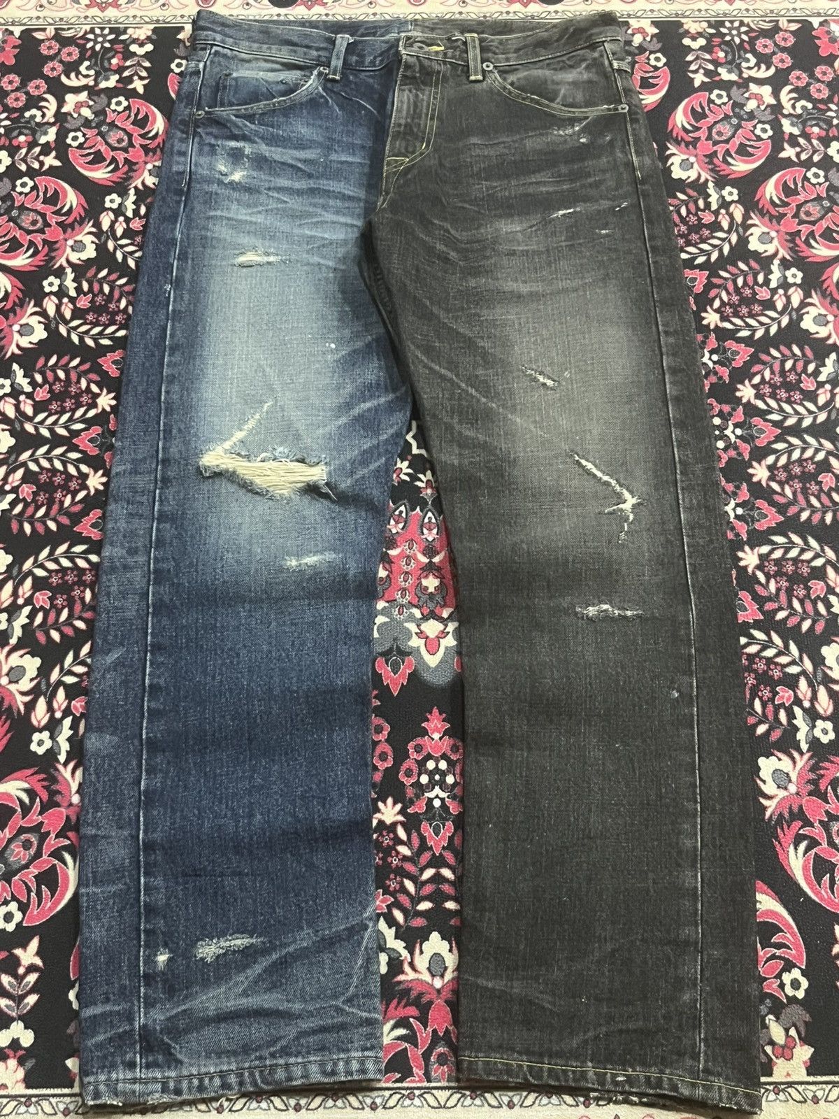 Maison Conception Libre Two Toned Distressed Whisker Jeans