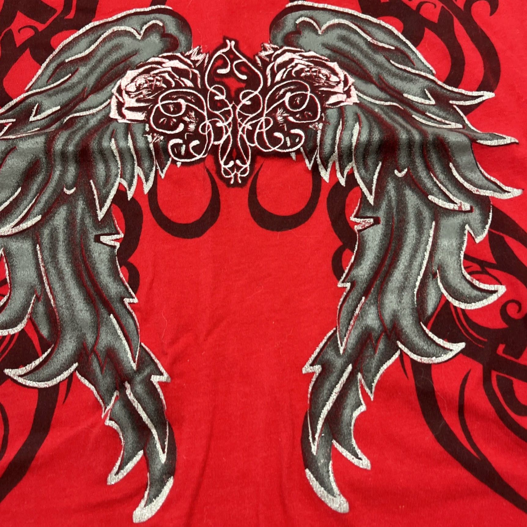 Vintage VINTAGE DOTS RED V Neck GOTHIC BIKER T Shirt Black ANGEL Wings Silver Sparkle Emo Y2K Lg Size L / US 10 / IT 46 - 4 Thumbnail