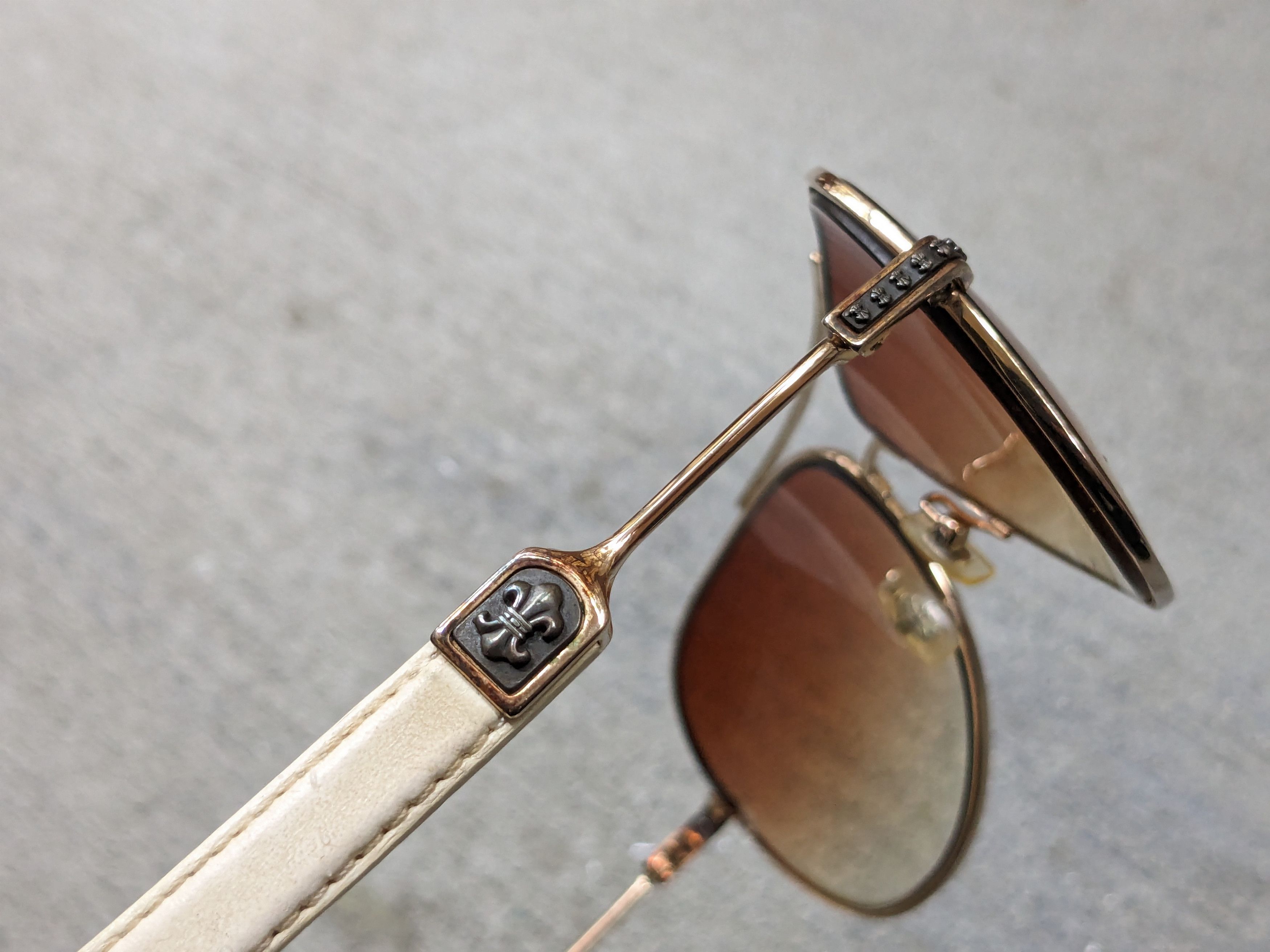 Chrome Hearts Chrome Hearts Aviator Sunglasses White Leather Biker Cross Size ONE SIZE - 9 Thumbnail
