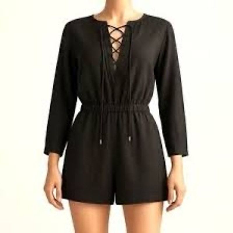 Derek Lam 10 Crosby Derek Lam 10 Crosby Black Lace-up Romper (Sz 6) Size 28" / US 6 / IT 42 - 4 Thumbnail