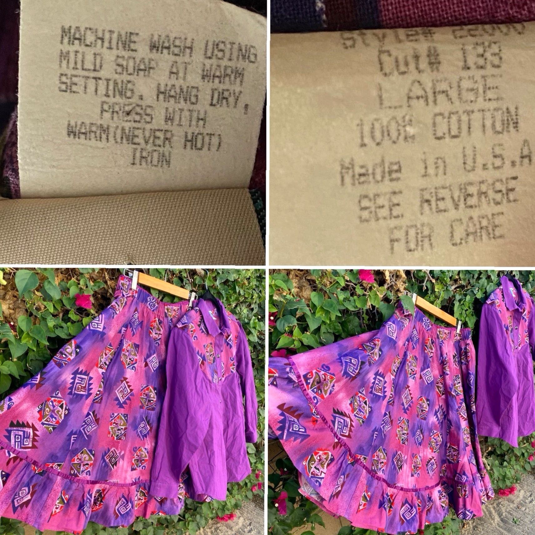 Vintage VINTAGE Desert West Sherry Holt Western Shirt Full Skirt Set Purple Southwestern Shirt Skirt 1980s Rockabilly Mens or Womens? (Gender not provided) Size L / US 10 / IT 46 - 4 Thumbnail