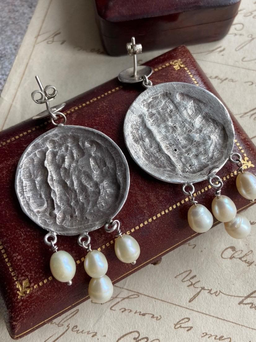 Vintage Vintage Sterling Silver 800 Earrings Mother of Pearl 27g Size ONE SIZE - 7 Thumbnail