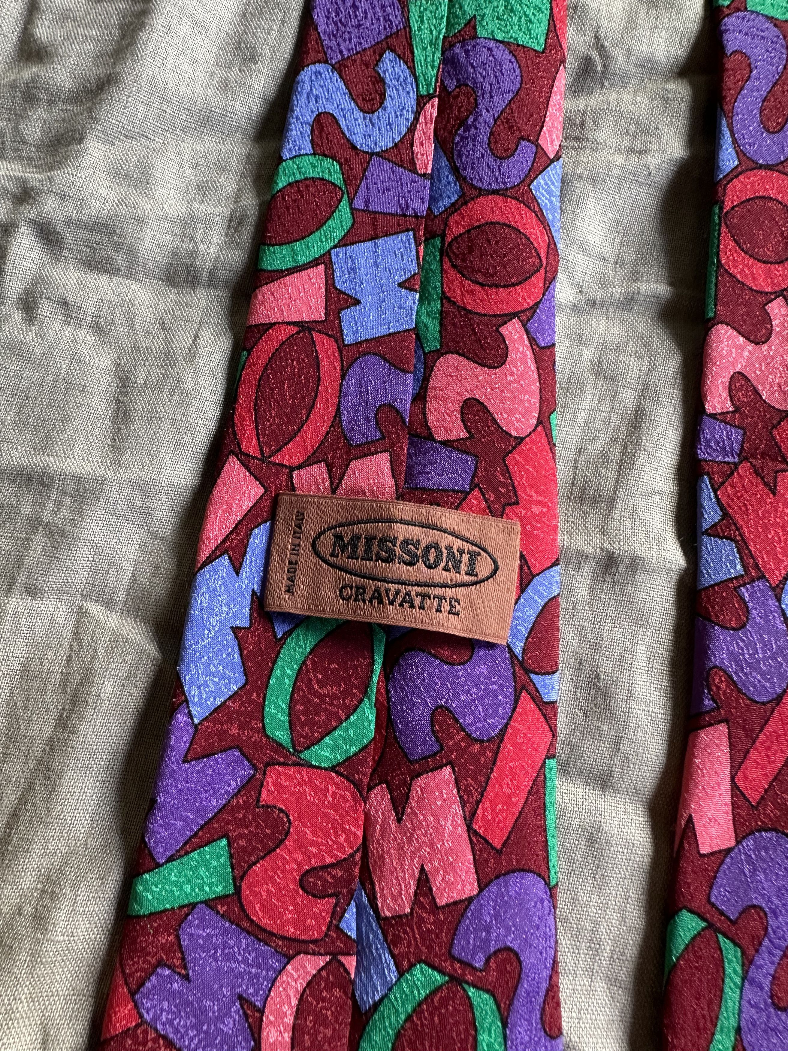 Missoni Missoni Vintage Monogram Logo Pattern Silk Tie 7654AC Size ONE SIZE - 2 Thumbnail