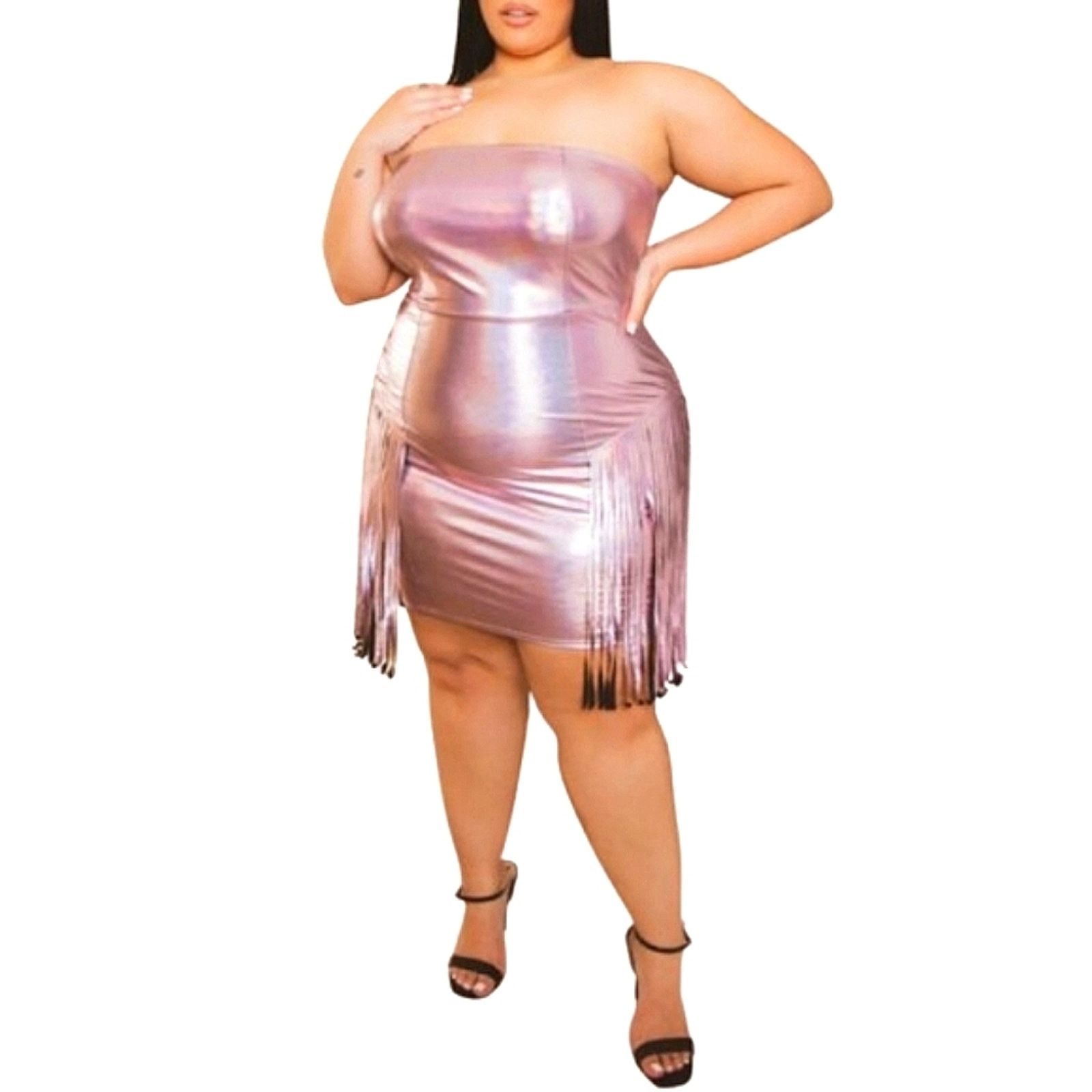 Other ALAINA ☆ PINK METALLIC ☆ STRAPLESS ☆ FRINGE DRESS ☆ 4x ☆ NWT Size 4XL / US 24-26 - 3 Thumbnail