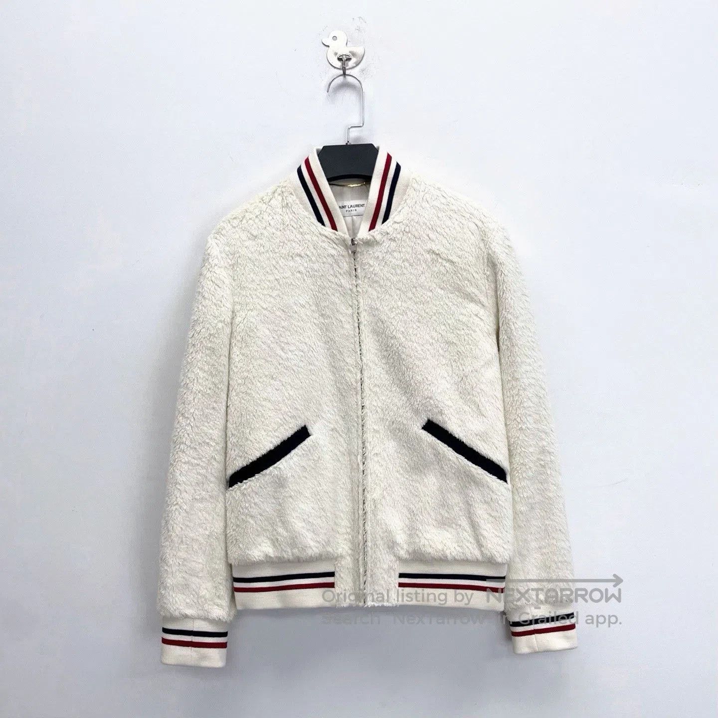 Saint Laurent Paris Saint Laurent White Teddy Stripe Baseball Jacket. Size US M / EU 48-50 / 2 - 1 Thumbnail