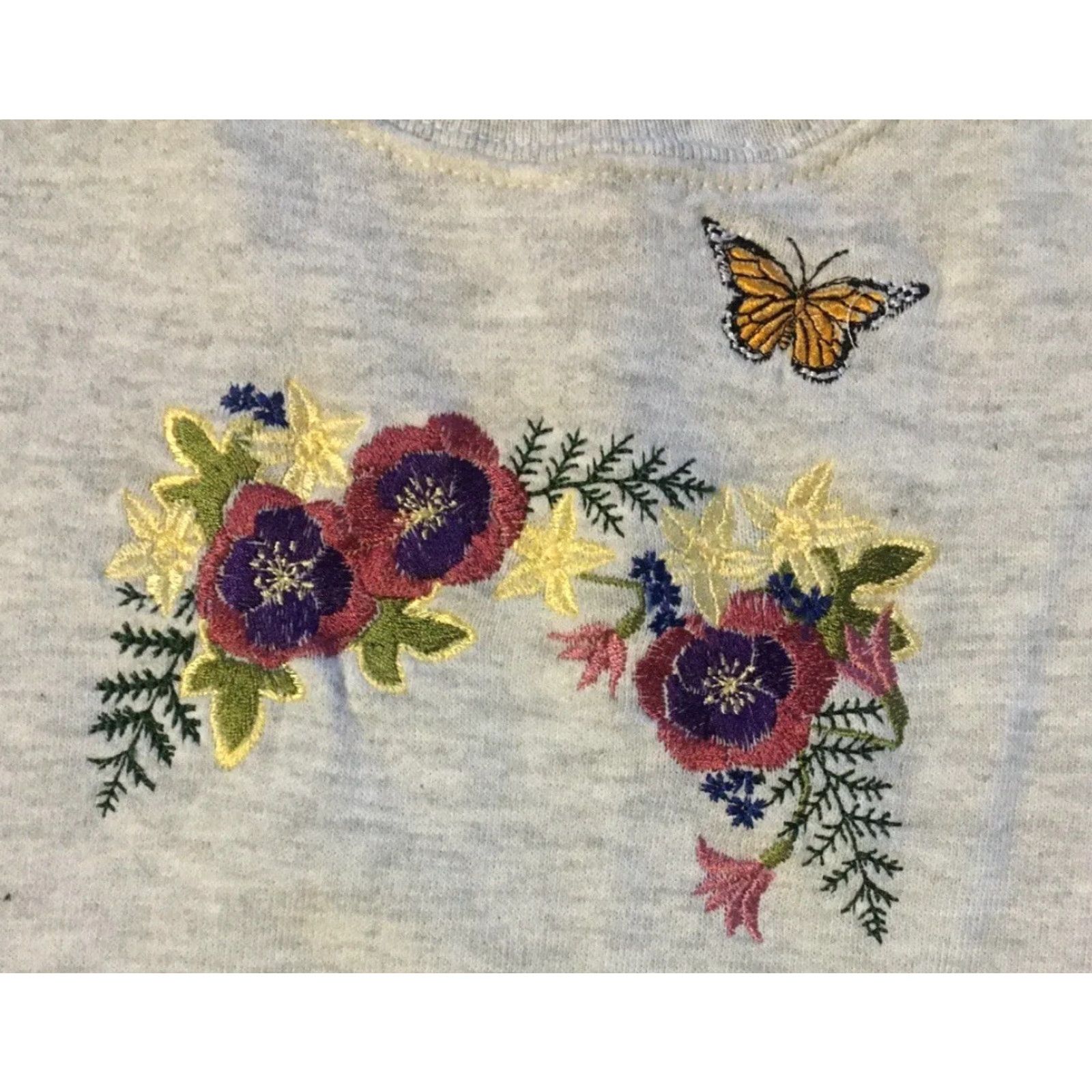 Vintage VINTAGE 90s Flower Hoodie Mens L Gray Embroidered USA Vaporwave Grunge Pullover Size US L / EU 52-54 / 3 - 2 Thumbnail
